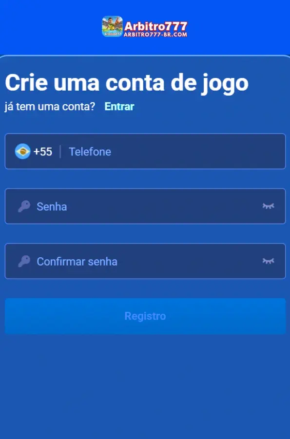 Registro de conta na Arbitro777 plataforma